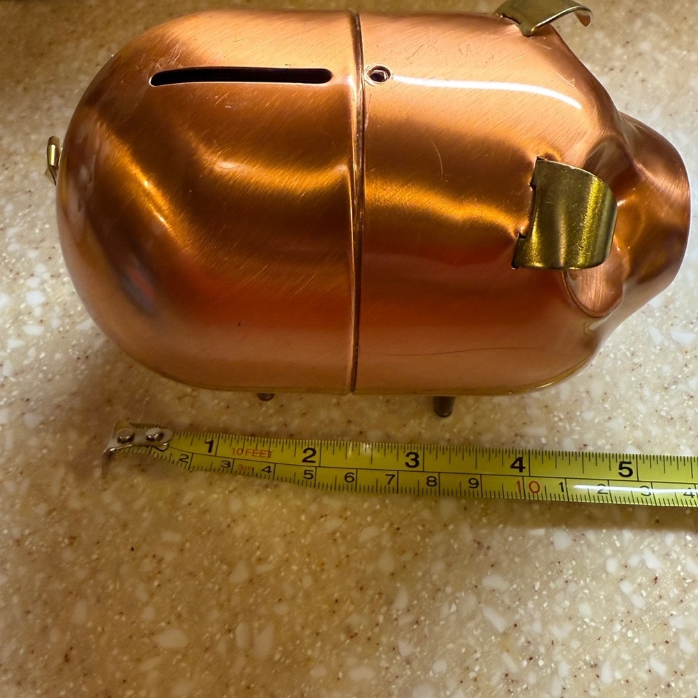 Vintage 1970’s Copper Piggy Bank with Gold Accents Copper Pig - Picture 11 of 13